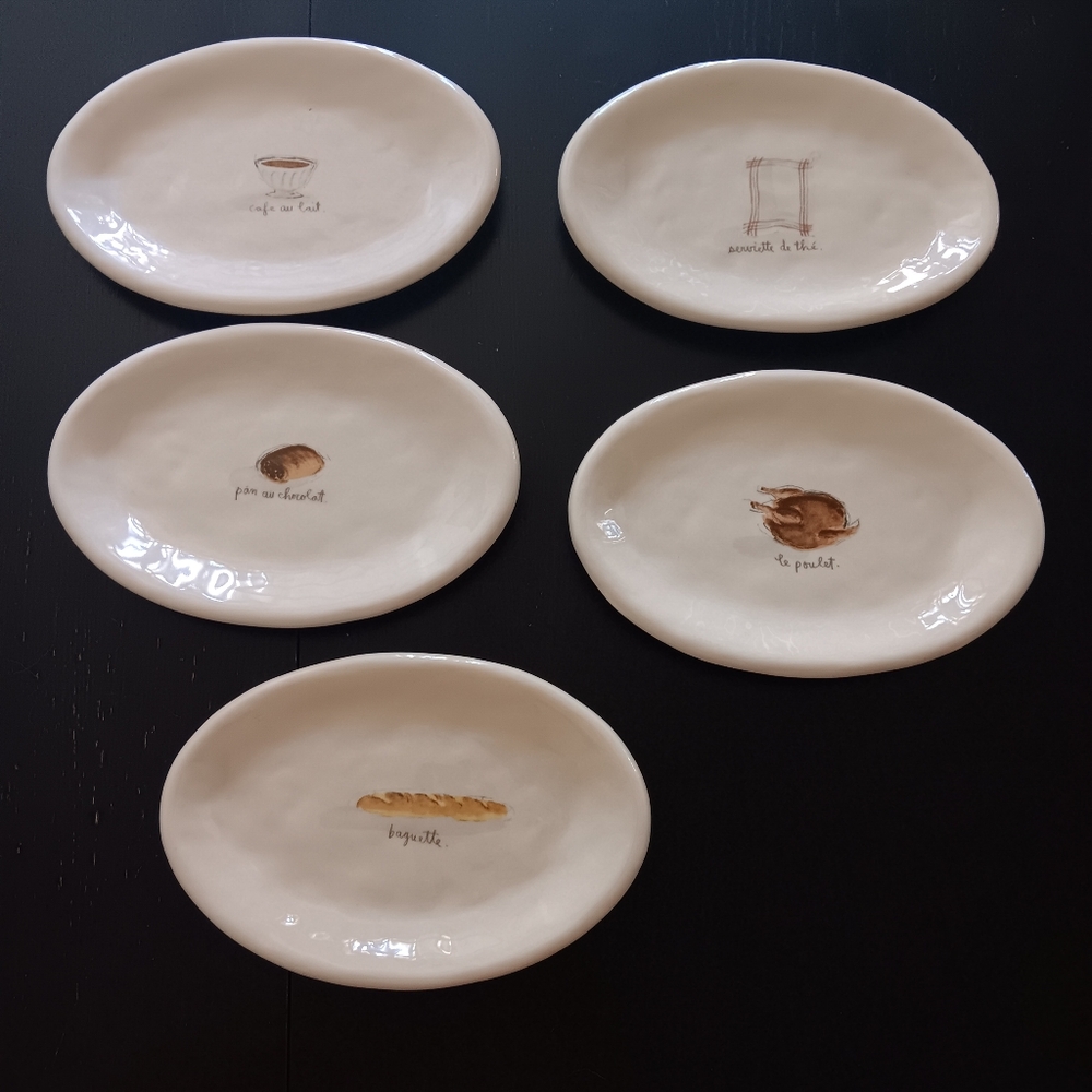Rae Dunn Retired French Sketch Boutique Paris café Set of‎ 5 Appetizer Pl…